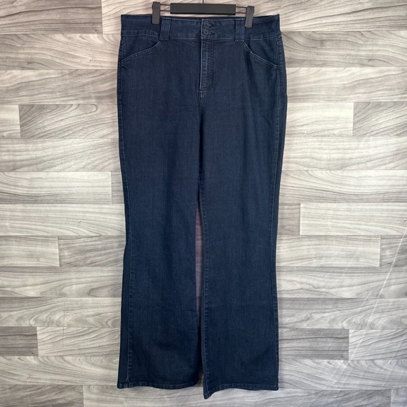 NYDJ Jeans Womens Sz 14 (35x31.5) Blue Denim Dark Wash Bootcut High Rise Classic - Picture 1 of 16